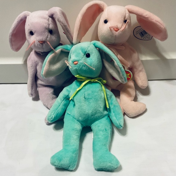 Ty trio of bunny rabbit beanies pair nice for Easter Floppity, Hippity, Hoppity - Picture 1 of 8